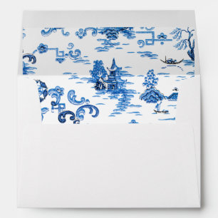 Classic Blue and White Vintage Pagoda Chinoiserie Envelope