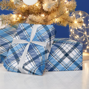 Classic Blue and White Vintage Plaid Pattern  Wrapping Paper