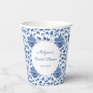 Classic Blue And White Watercolor Bridal Shower Paper Cups