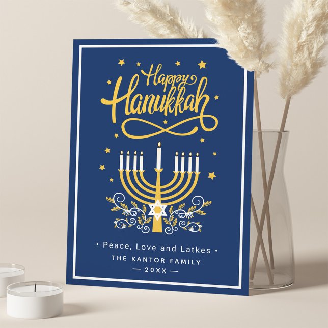 Classic Blue and Yellow Menorah Happy Hanukkah Holiday Card (Creator Uploaded)
