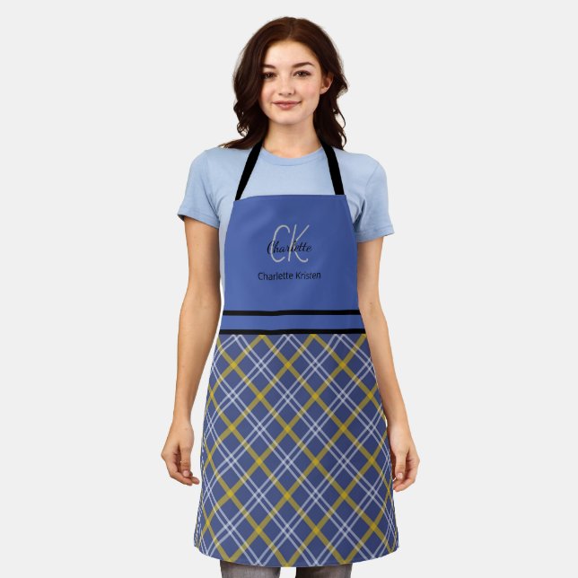 Classic Blue and Yellow Monogram Plaid  Apron (Worn)