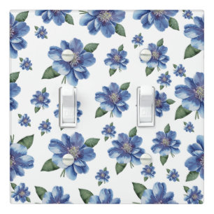 Classic Blue Anemone Floral Pattern Light Switch Cover