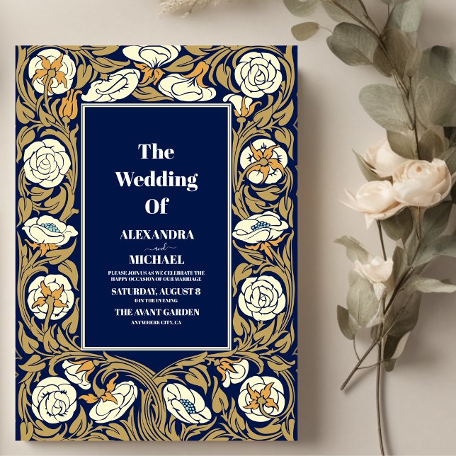 Classic Blue Art Nouveau Wedding Invitation (Creator Uploaded)
