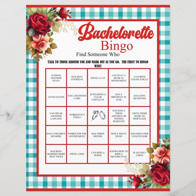 Classic Blue Bachelorette Party Bingo Game (Front)