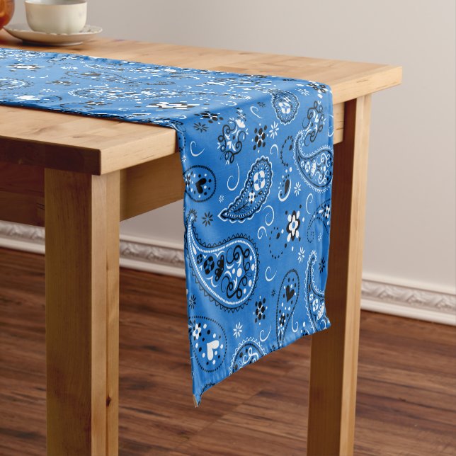 Classic Blue Bandana Paisley Short Table Runner (In Situ)