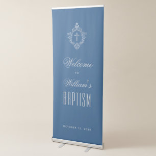 Classic Blue Baptism Welcome Boy Cross in Crest Retractable Banner