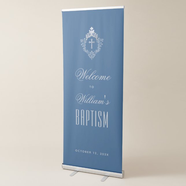 Classic Blue Baptism Welcome Boy Cross in Crest Retractable Banner (3/4)