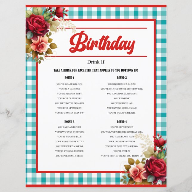 Classic Blue Birthday Drinking Game (Front)