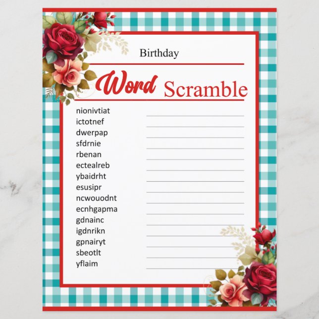 Classic Blue Birthday Word Scramble Game (Front)