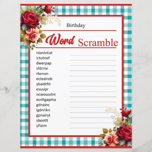 Classic Blue Birthday Word Scramble Game