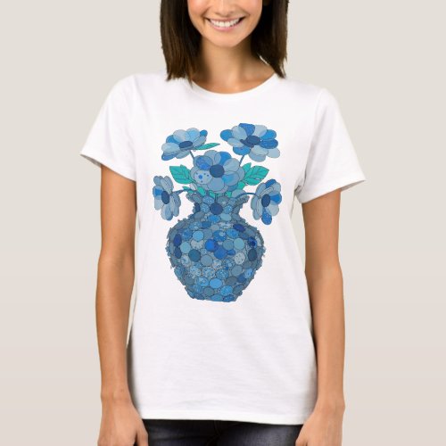 Classic Blue BLUE FLOWERS IN A VASE Design T-Shirt