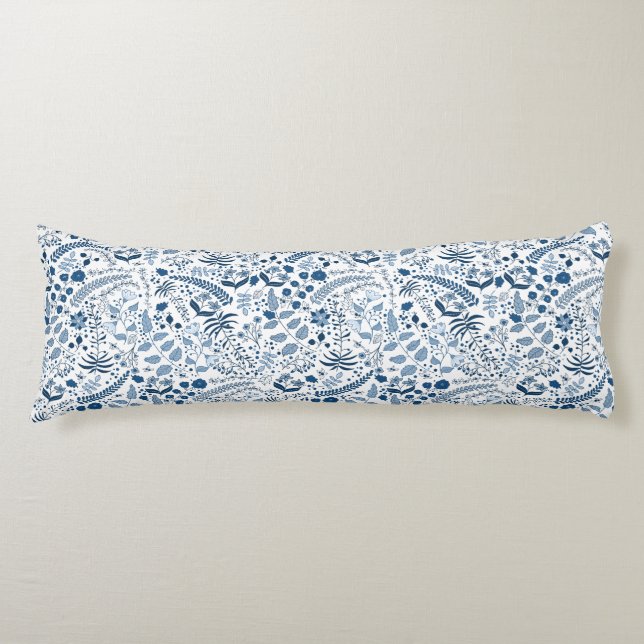 CLASSIC BLUE | Boho Floral Beauty Body Pillow (Front)