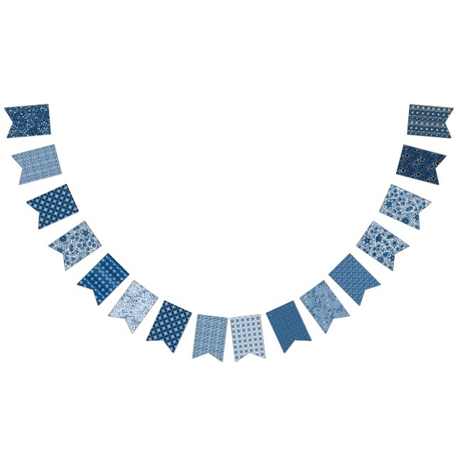 Classic Blue Boho Floral Patterns | Beautiful Bunting Flags (All)