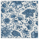 Classic Blue Boho Flowers Fabric
