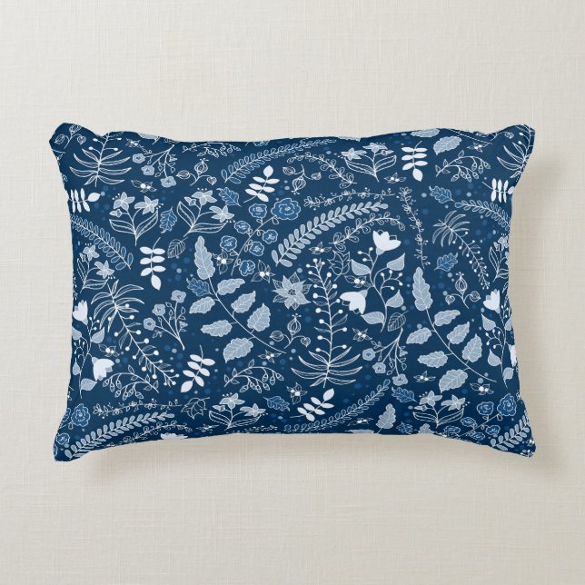 Classic Blue Boho Flowers | Gorgeous Accent Pillow (Front)