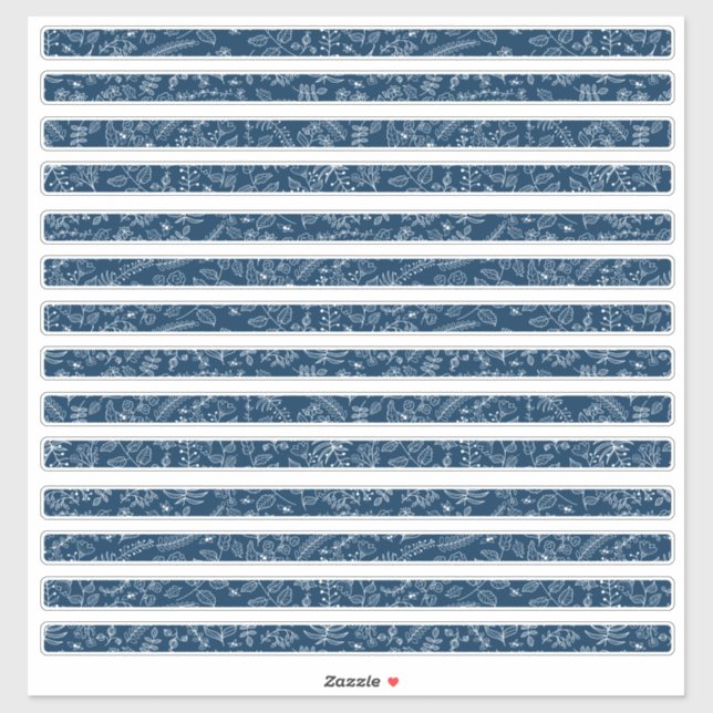 Classic Blue Boho Flowers Thin Borders Sticker (Sheet)