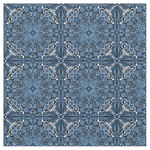 Classic Blue Boho Tiles  Fabric