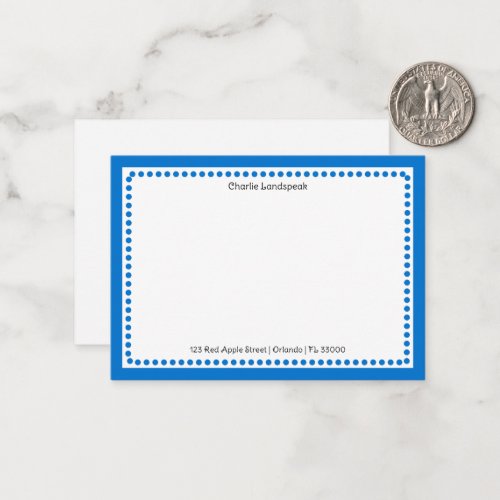 Classic Blue Border  Dots Monogrammed  Note Card