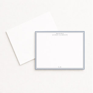 Classic Blue Border Monogram Stationery Note Card