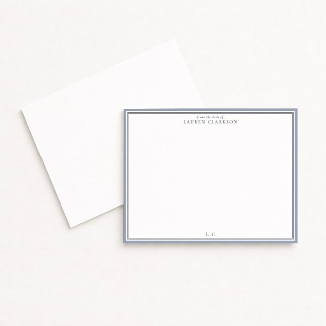 Classic Blue Border Monogram Stationery Note Card (Creator Uploaded)