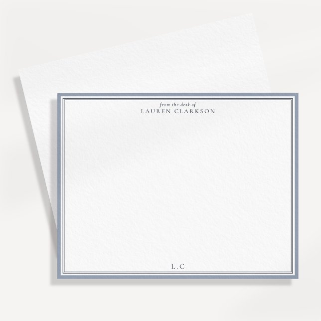 Classic Blue Border Monogram Stationery Note Card (Creator Uploaded)