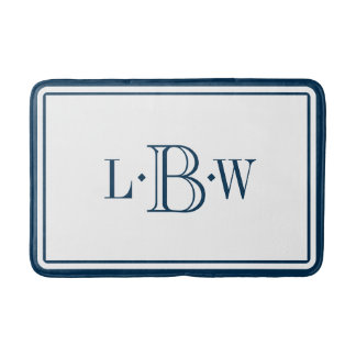 Classic Blue Border Monogrammed Bathroom Mat