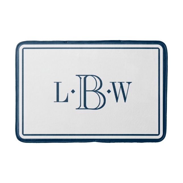 Classic Blue Border Monogrammed Bathroom Mat (Front)