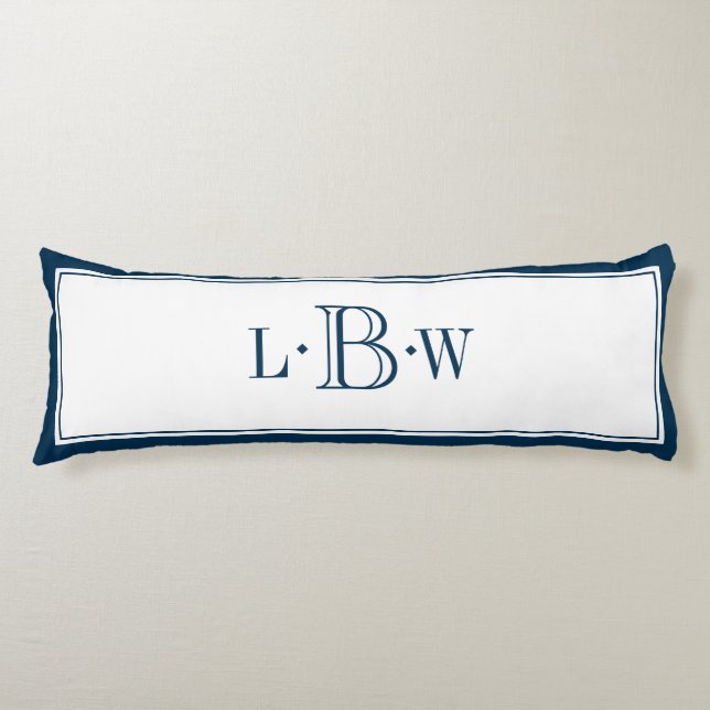 Classic Blue Border Monogrammed Body Pillow (Front)