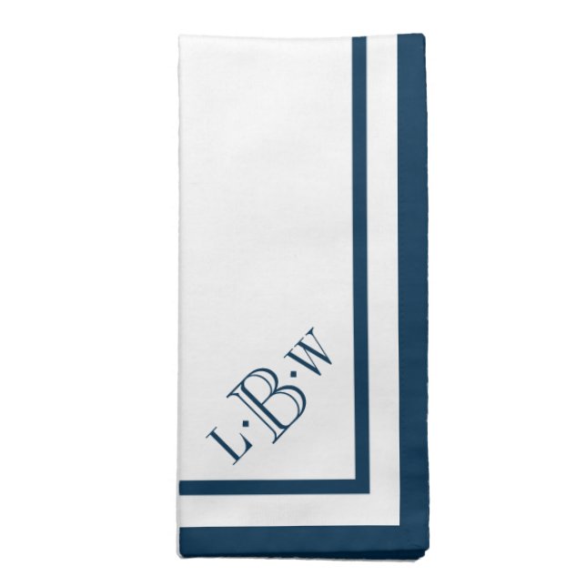 Classic Blue Border Monogrammed Cloth Napkin (Folded)