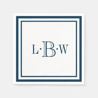 Classic Blue Border Monogrammed Paper Napkins