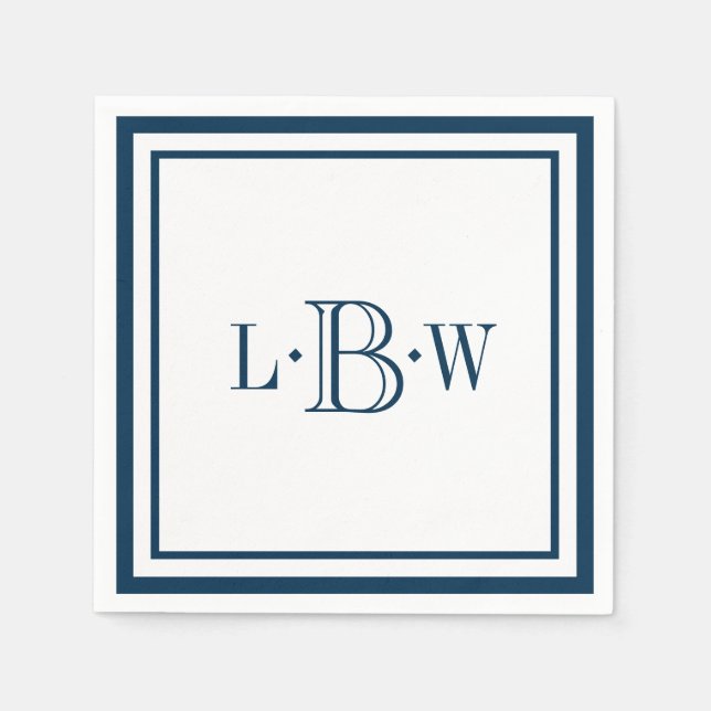 Classic Blue Border Monogrammed Paper Napkins (Front)