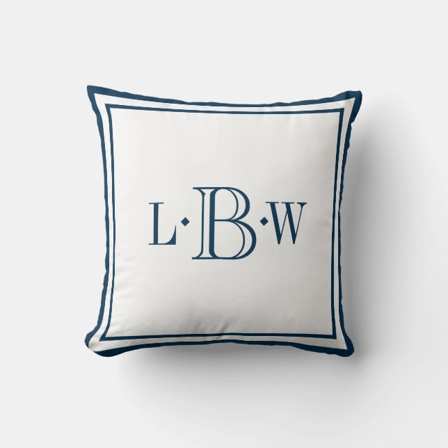 Classic Blue Border Monogrammed Throw Pillow (Front)