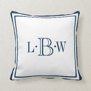 Classic Blue Border Monogrammed Throw Pillow