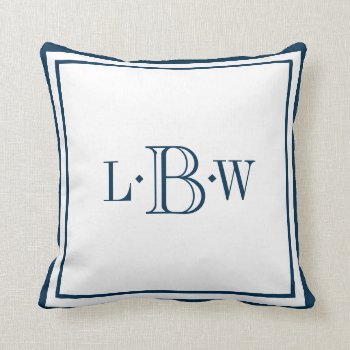 Classic Blue Border Monogrammed Throw Pillow by Letsrendevoo at Zazzle