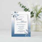 Classic blue botanical bridal shower invitation postcard (Standing Front)