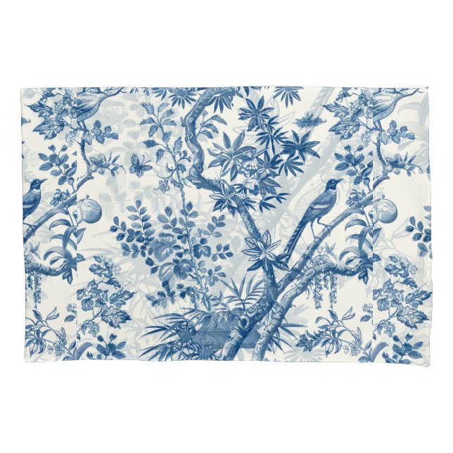 Classic Blue Botanical Elegance Pillow Case (Front-Left)