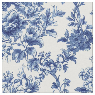 Classic Blue Botanical Floral Toile Fabric