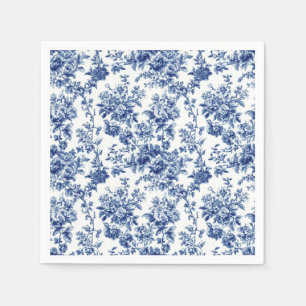 Classic Blue Botanical Toile Paper Dinner Napkins