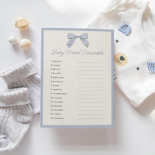 Classic Blue Bow Baby Shower Word Scramble Game Invitation