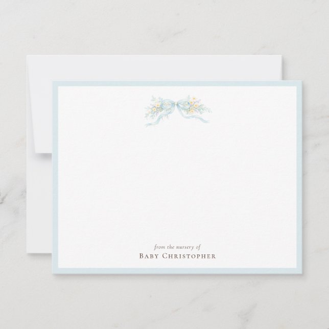 Classic Blue Bow Nursery Note Card – Personalized (Front)