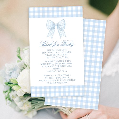 Classic blue bow ribbon book for baby boy shower enclosure card