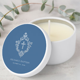 Classic Blue Boy Baptism Faux Silver Cross Crest Mini Candle Favors