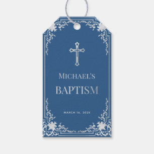 Classic Blue Boy Baptism Vintage Elegant Favor Tag