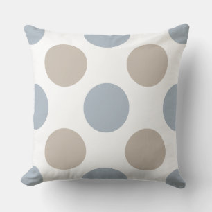 Classic Blue-Brown-White Polka Dot Patterned Throw Pillow