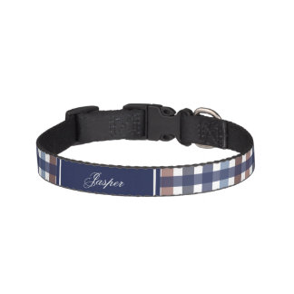 Classic Blue Burgundy Checkered Dog Pet Collar