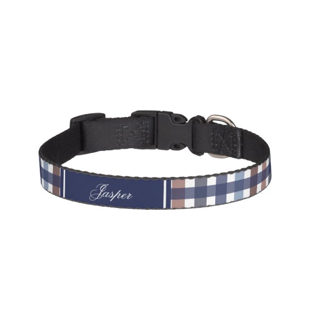 Classic Blue Burgundy Checkered Dog Pet Collar (Front)