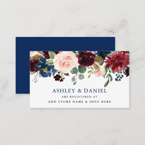 Classic Blue Burgundy Floral Wedding Registry Enclosure Card