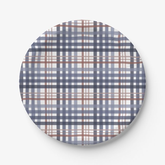 Classic Blue Burgundy Plaid Paper Plates (Front)