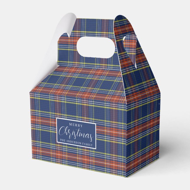 Classic Blue Burnt Orange Tartan Plaid Christmas Favor Boxes (Back Side)