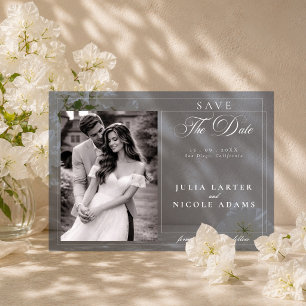 Classic Blue Calligraphy Photo Save The Date